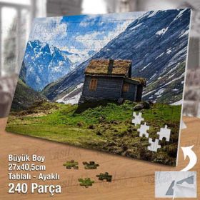 Asil Hobi Alp Dağları-Küçük Kulübeden Ev-Manzara Yapboz-Ayak Destekli Çerçeveli 240 Parça Puzzle