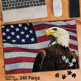 Asil Hobi Amerika Bayrağı-Kartal-Vahşi Hayvan Yapboz-Ayak Destekli Çerçeveli 240 Parça Puzzle