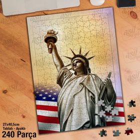 Asil Hobi Amerika-Newyork-Özgürlük Heykeli Yapboz-Ayak Destekli Çerçeveli 240 Parça Puzzle