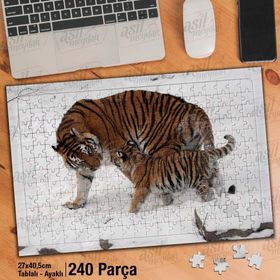 Asil Hobi Anne Kaplan Ve Yavru Kaplan-Doğa-Kar Yapboz-Ayak Destekli Çerçeveli 240 Parça Puzzle