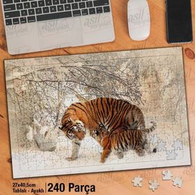 Asil Hobi Anne Kaplan Ve Yavru Kaplan-Doğa-Kar Yapboz-Ayak Destekli Çerçeveli 240 Parça Puzzle