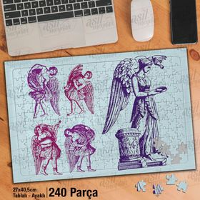 Asil Hobi Antik-Heykel-Angel-Melek Kanadı Yapboz-Ayak Destekli Çerçeveli 240 Parça Puzzle