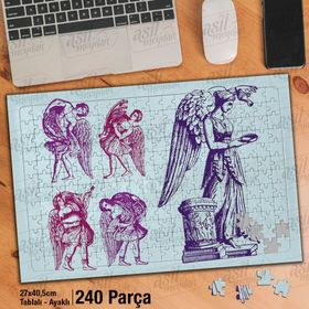 Asil Hobi Antik-Heykel-Angel-Melek Kanadı Yapboz-Ayak Destekli Çerçeveli 240 Parça Puzzle