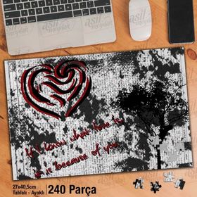 Asil Hobi Aşk-Kalp-Siyah Beyaz-Ağaç Yapboz-Ayak Destekli Çerçeveli 240 Parça Puzzle