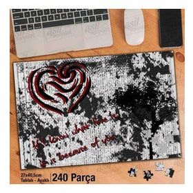 Asil Hobi Aşk-Kalp-Siyah Beyaz-Ağaç Yapboz-Ayak Destekli Çerçeveli 240 Parça Puzzle