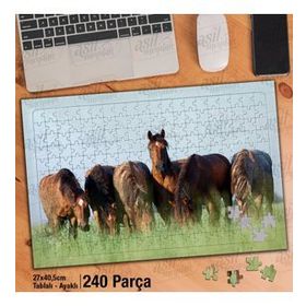 Asil Hobi At Sürüsü-Sevimli Hayvanlar-Doğa Yapboz-Ayak Destekli Çerçeveli 240 Parça Puzzle