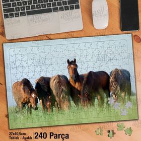 Asil Hobi At Sürüsü-Sevimli Hayvanlar-Doğa Yapboz-Ayak Destekli Çerçeveli 240 Parça Puzzle