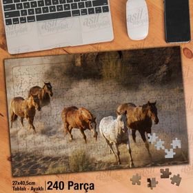 Asil Hobi At Sürüsü-Toz-Sevimli Hayvanlar Yapboz-Ayak Destekli Çerçeveli 240 Parça Puzzle