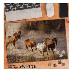 Asil Hobi At Sürüsü-Toz-Sevimli Hayvanlar Yapboz-Ayak Destekli Çerçeveli 240 Parça Puzzle