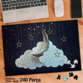 Asil Hobi Ay-Bulut-Yıldızlar-Gece Yapboz-Ayak Destekli Çerçeveli 240 Parça Puzzle
