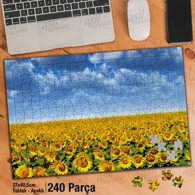 Asil Hobi Ayçiçeği Tarlası-Gökyüzü-Doğa Yapboz-Ayak Destekli Çerçeveli 240 Parça Puzzle