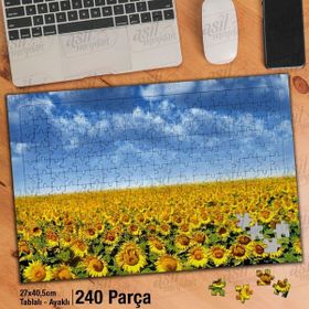 Asil Hobi Ayçiçeği Tarlası-Gökyüzü-Doğa Yapboz-Ayak Destekli Çerçeveli 240 Parça Puzzle