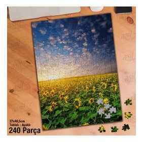 Asil Hobi Ayçiçeği Tarlası-Tarım-Gökyüzü-Manzara-Yapboz-Ayak Destekli 240 Parça Puzzle