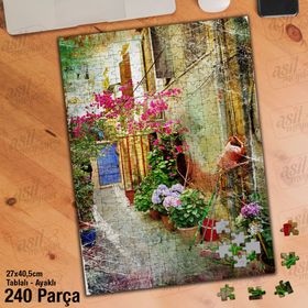 Asil Hobi Bahçe-Renkli Çiçekler-Eskitme-Nostalji Yapboz-Ayak Destekli Çerçeveli 240 Parça Puzzle