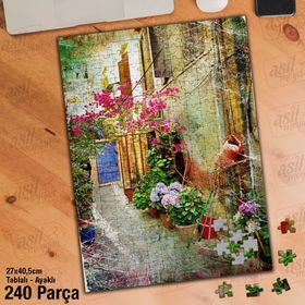 Asil Hobi Bahçe-Renkli Çiçekler-Eskitme-Nostalji Yapboz-Ayak Destekli Çerçeveli 240 Parça Puzzle