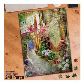 Asil Hobi Bahçe-Renkli Çiçekler-Eskitme-Nostalji Yapboz-Ayak Destekli Çerçeveli 240 Parça Puzzle