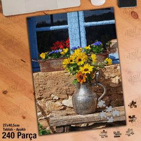 Asil Hobi Bakır Sürahide Sarı Çiçekler-Otantik Yapboz-Ayak Destekli Çerçeveli 240 Parça Puzzle