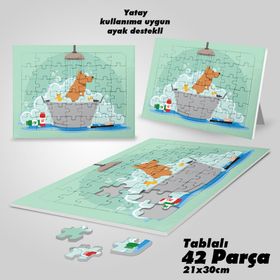 Asil Hobi Banyo Vakti-Sevimli Köpek-Çocuklar İçin Eğitici Yapboz-Ayak Destekli 42 Parça Puzzle