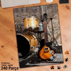 Asil Hobi Bas Gitar-Bateri-Enstruman Yapboz-Ayak Destekli Çerçeveli 240 Parça Puzzle