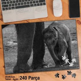 Asil Hobi Bebek Fil-Doğa-Hayvan Yapboz-Ayak Destekli Çerçeveli 240 Parça Puzzle