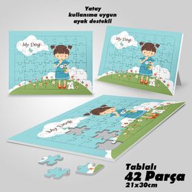 Asil Hobi Benim Köpeğim-Sevimli Kız-Çocuklar İçin Eğitici Yapboz-Ayak Destekli 42 Parça Puzzle