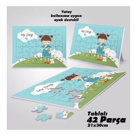 Asil Hobi Benim Köpeğim-Sevimli Kız-Çocuklar İçin Eğitici Yapboz-Ayak Destekli 42 Parça Puzzle