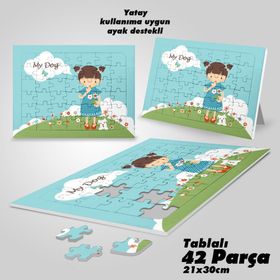 Asil Hobi Benim Köpeğim-Sevimli Kız-Çocuklar İçin Eğitici Yapboz-Ayak Destekli 42 Parça Puzzle