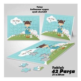 Asil Hobi Benim Köpeğim-Sevimli Kız-Çocuklar İçin Eğitici Yapboz-Ayak Destekli 42 Parça Puzzle