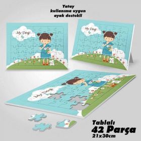 Asil Hobi Benim Köpeğim-Sevimli Kız-Çocuklar İçin Eğitici Yapboz-Ayak Destekli 42 Parça Puzzle