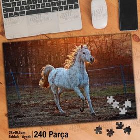Asil Hobi Beyaz At-Çiftlik-Koşan At-Doğa Yapboz-Ayak Destekli Çerçeveli 240 Parça Puzzle