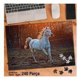 Asil Hobi Beyaz At-Çiftlik-Koşan At-Doğa Yapboz-Ayak Destekli Çerçeveli 240 Parça Puzzle