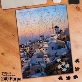 Asil Hobi Beyaz Evler-Gün Batımı-Manzara-Mimari Yapboz-Ayak Destekli Çerçeveli 240 Parça Puzzle