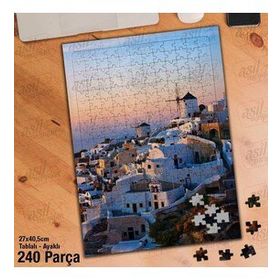 Asil Hobi Beyaz Evler-Gün Batımı-Manzara-Mimari Yapboz-Ayak Destekli Çerçeveli 240 Parça Puzzle