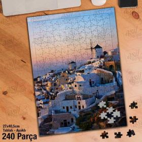 Asil Hobi Beyaz Evler-Gün Batımı-Manzara-Mimari Yapboz-Ayak Destekli Çerçeveli 240 Parça Puzzle