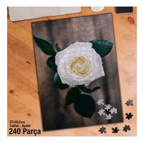 Asil Hobi Beyaz Gül-Tahta Zemin-Çiçek Yapboz-Ayak Destekli Çerçeveli 240 Parça Puzzle