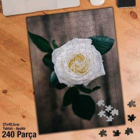 Asil Hobi Beyaz Gül-Tahta Zemin-Çiçek Yapboz-Ayak Destekli Çerçeveli 240 Parça Puzzle