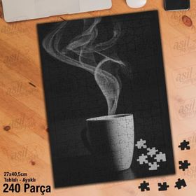 Asil Hobi Beyaz Kahve Fincanı-Sıcak-Duman Yapboz-Ayak Destekli Çerçeveli 240 Parça Puzzle