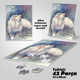 Asil Hobi Beyaz Kelebek Ve Kedi-Sevimli Hayvanlar Yapboz-Ayak Destekli Çerçeveli 42 Parça Puzzle