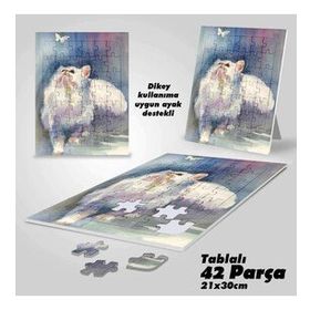 Asil Hobi Beyaz Kelebek Ve Kedi-Sevimli Hayvanlar Yapboz-Ayak Destekli Çerçeveli 42 Parça Puzzle