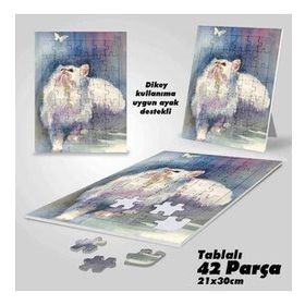 Asil Hobi Beyaz Kelebek Ve Kedi-Sevimli Hayvanlar Yapboz-Ayak Destekli Çerçeveli 42 Parça Puzzle