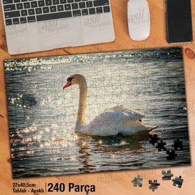 Asil Hobi Beyaz Kuğu-Parlayan Deniz-Göl-Güneş Yapboz-Ayak Destekli Çerçeveli 240 Parça Puzzle