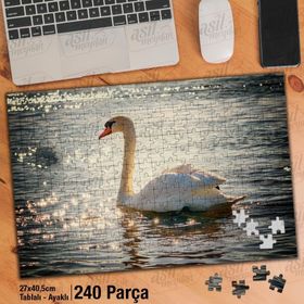 Asil Hobi Beyaz Kuğu-Parlayan Deniz-Göl-Güneş Yapboz-Ayak Destekli Çerçeveli 240 Parça Puzzle