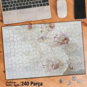 Asil Hobi Beyaz Orkide-Zarif-Çiçek-Bitki Yapboz-Ayak Destekli Çerçeveli 240 Parça Puzzle