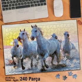 Asil Hobi Beyaz Sevimli Atlar-Deniz-Doğa Yapboz-Ayak Destekli Çerçeveli 240 Parça Puzzle