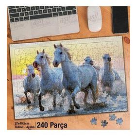 Asil Hobi Beyaz Sevimli Atlar-Deniz-Doğa Yapboz-Ayak Destekli Çerçeveli 240 Parça Puzzle