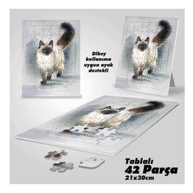 Asil Hobi Beyaz-Siyah Kedi-Sevimli Hayvanlar Yapboz-Ayak Destekli Çerçeveli 42 Parça Puzzle