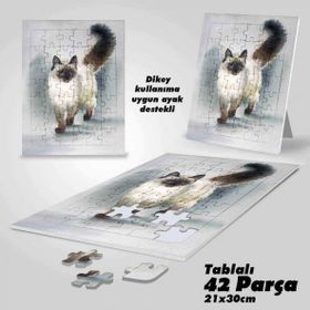 Asil Hobi Beyaz-Siyah Kedi-Sevimli Hayvanlar Yapboz-Ayak Destekli Çerçeveli 42 Parça Puzzle