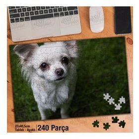 Asil Hobi Beyaz Tüylü Chihuahua-Cins Köpek-Çimen Yapboz-Ayak Destekli Çerçeveli 240 Parça Puzzle