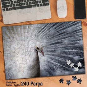 Asil Hobi Beyaz Tüylü Tavus Kuşu-Doğa-Hayvan Yapboz-Ayak Destekli Çerçeveli 240 Parça Puzzle