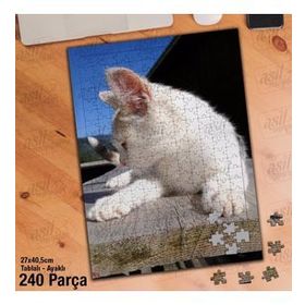 Asil Hobi Beyaz Tüylü Yavru Kedi-Sevimli Hayvan Yapboz-Ayak Destekli Çerçeveli 240 Parça Puzzle